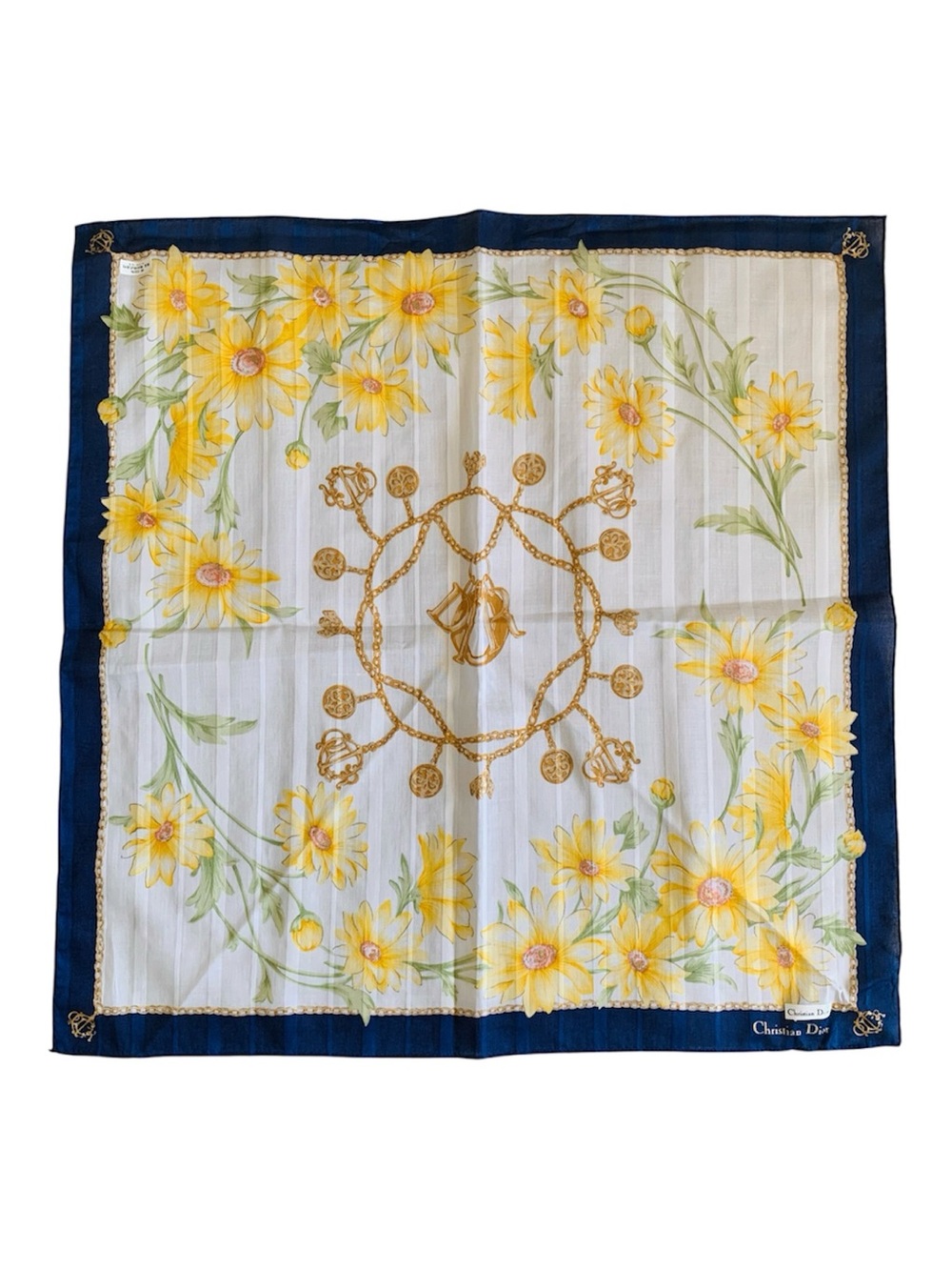Christian Dior Vintage 19” Floral Handkerchief NWT Yellow Gold CD Japan Unused